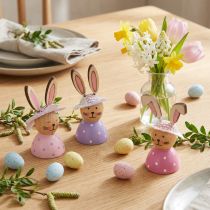 Article Décoration de table de Pâques printanière, lapins décoratifs avec chapeaux, 7 cm, lot de 9