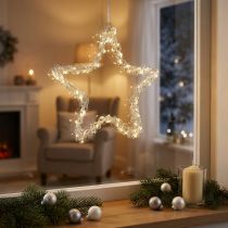 Article Étoile LED à suspendre en métal argenté 70 LED blanc chaud Ø25cm