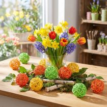 Article Boules de rotin décoration de table rotin vert jaune orange assorti Ø5cm 24 pièces