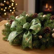 Article Ruban de Noël avec étoiles ruban cadeau vert avec bordure métallique 40mm 15m