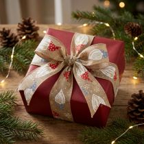 Article Ruban décoratif en jute avec des lutins de Noël, motif hivernal, 60 mm x 10 m