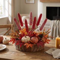 Article Épis de maïs sur bâton rouge, lavés en blanc 20 pcs