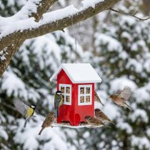 Article Mangeoire à oiseaux Mangeoire à oiseaux en métal rouge et blanc H19cm