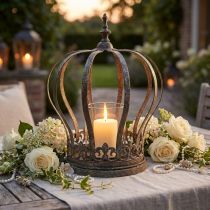 Article Couronne en forme de lanterne, décoration bougie, couronne métal aspect antique H28cm Ø21cm