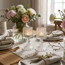 Article Porte-bougie chauffe-plat en verre avec base à picots et rainures, hauteur 15 cm, lot de 2