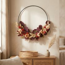 Article Couronne de fleurs séchées à faire soi-même (fleurs de paille) Ø30cm - Anneau décoratif bohème - Créez votre propre modèle