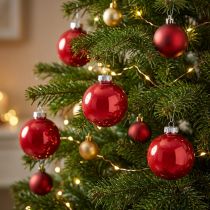 Article Boules de Noël rouges, décorations de sapin en verre brillant, Ø6 cm, lot de 24