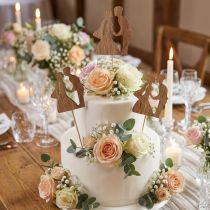 Article Bouchon de fleur décoration de mariage gâteau topper mariage couple naturel 28.5 cm 14 pièces