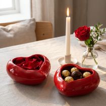 Article Bol rouge coeurs décoratifs en céramique brillant 13×15×6,5cm 2 pcs