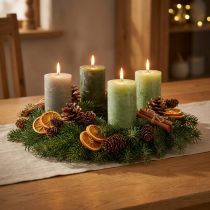 Article Bougies piliers vertes, 3 nuances, couleur unie, style rustique, 70 x 100 mm, lot de 12, pour la décoration et l'Avent