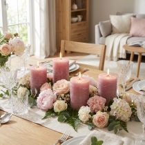 Article Bougies piliers unies, rose antique, 70 x 100 mm, lot de 4 - Décoration romantique