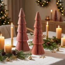 Article Décoration de table Sapin de Noël en papier nid d'abeille Abricot Or H30cm 2 pcs