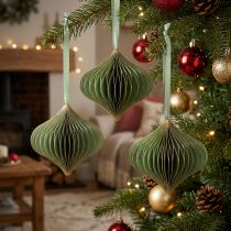 Article Ensemble de 4 décorations de Noël en papier vert et doré Ø 8 cm