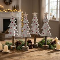 Article Décoration de sapin de Noël feutre étoile coeur beige rouge H21cm 4 pièces