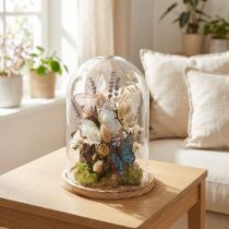 Article Cloche en verre sur plateau en bois, pot en verre, transparent, naturel, Ø17cm, H24cm