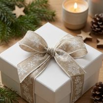 Article Ruban décoratif Noël flocon de neige gris blanc L25mm L20m