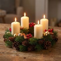 Article Couronne de l'Avent, couronne de sapin avec pommes de pin naturelles et artificielles, couronne de porte verte Ø30cm, décoration de Noël
