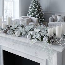 Article Fougère déco à suspendre blanc bleu pailleté hiver L110cm