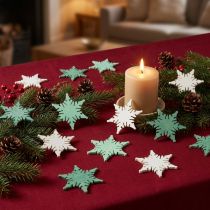 Article Décoration à disperser étoile de Noël vert, blanc assorti 4cm 72 pcs