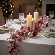 Article Guirlande de Noël branche de baies avec cônes rouge rose 130cm