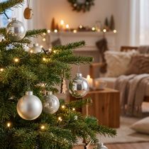 Article Boule en verre, décorations d'arbre, boule de sapin de Noël argent H8.5cm Ø7.5cm vrai verre 12pcs