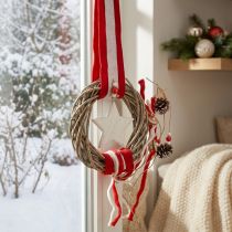 Article Couronne de Noël suspendue en rotin rouge et blanche Ø20cm L98cm