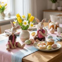 Article Ensemble de 4 figurines de lapins de Pâques, décoration de table mignonne pour Pâques et le printemps, 9 cm.