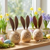 Article Figurine décorative de lapin en forme d'œuf, idéale pour le printemps et les décorations saisonnières, 14 cm, lot de 3.