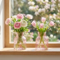 Article Vase à fleurs rétro en verre teinté rose, Ø 11 cm H 14,5 cm, lot de 2