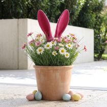 Article Oreilles décoratives de lapin roses pour Pâques en bâtonnet floqué H56cm
