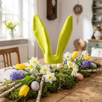 Article Oreilles décoratives de lapin jaune vert pistache Pâques sur bâton 56cm