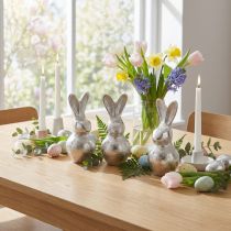Article Lapin décoratif argenté – Figurine de Pâques moderne en métal pour une décoration printanière élégante 11 cm 3 pièces
