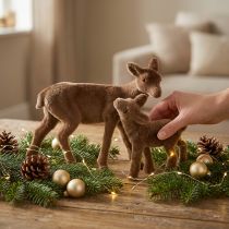 Article Décoration cerf marron floqué H9/5,5cm cerf avec faon 4 sets / 8 pièces