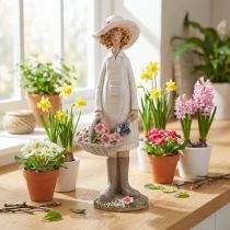 Article Figurines décoratives jardinière, femme décorative avec des fleurs, blanc et rose, H21cm