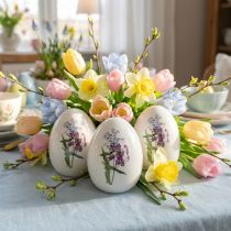 Article Décoration oeufs de Pâques en céramique avec décoration florale 12cm 3pcs