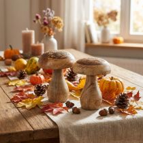 Article Champignons en bois champignons décoratifs bois naturel décoration d'automne Ø10cm H12cm 2pcs