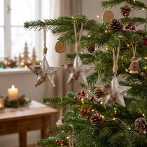 Article Décoration suspendue étoiles de Noël en métal argenté 11 cm - Lot de 3