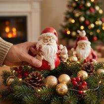 Article Figurines de Noël Père Noël avec animaux 10x7x9cm 2pcs
