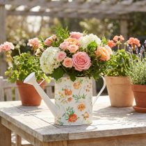 Article Arrosoir décoratif vintage en métal à motif de rose, décoration de jardin estivale, pot de fleurs nostalgique, H31,5 cm