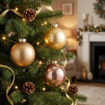 Article Boules de Noël en verre – mates et brillantes en or, rose 7,5 cm 12 pièces