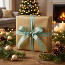 Article Ruban cadeau étoiles de Noël turquoise 25 mm 18 m