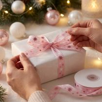Article Ruban ruban cadeau de Noël motif étoile rose 15mm 20m