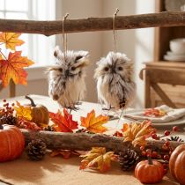 Article Décoration hibou figurines de hibou petites, décoration animaux de la forêt 11cm blanc-marron 2pcs