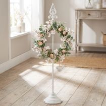 Article Porte-couronne Shabby Chic Blanc Support de couronne Métal 4 crochets H76cm