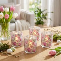 Article Lanterne décorative en verre à motif tulipe, idéale pour agrémenter votre intérieur au printemps, 8 cm, lot de 4.