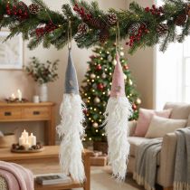 Article Lot de 2 têtes de lutin à suspendre 45 cm en rose et gris