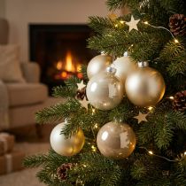 Article Boule de Noël, décoration sapin de Noël, boule en verre blanc/nacre H6,5cm Ø6cm verre véritable 24 pcs