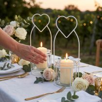 Article Lanterne Coeur Blanc Support Lanterne Verre Ø12cm H30cm 2pcs