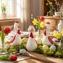 Article Poulets décoratifs figurines de décoration de Pâques décoration en céramique 15cm 3pcs