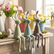 Article Décoration de Pâques Lapins assis, floqués, verts/marrons, 36 cm, lot de 3